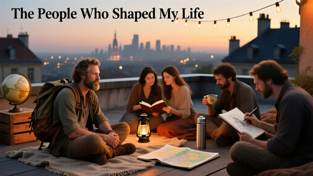 Nomadic Matt hanging out with other travelers at night