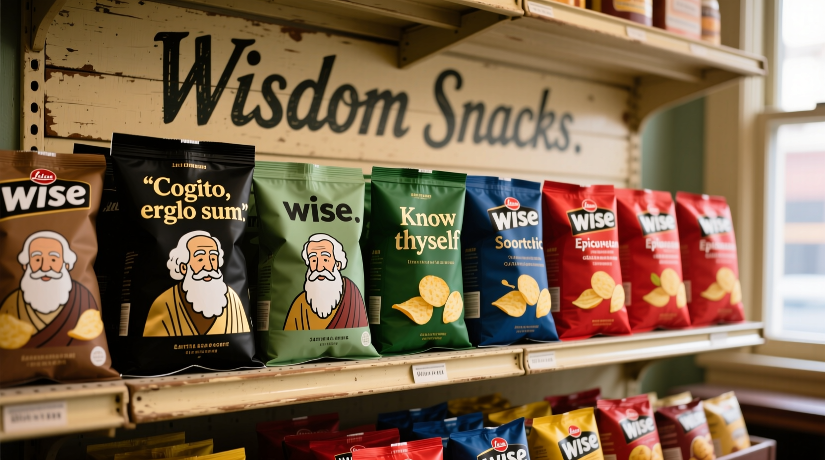 Wise potato chips varieties on grocery store shelf