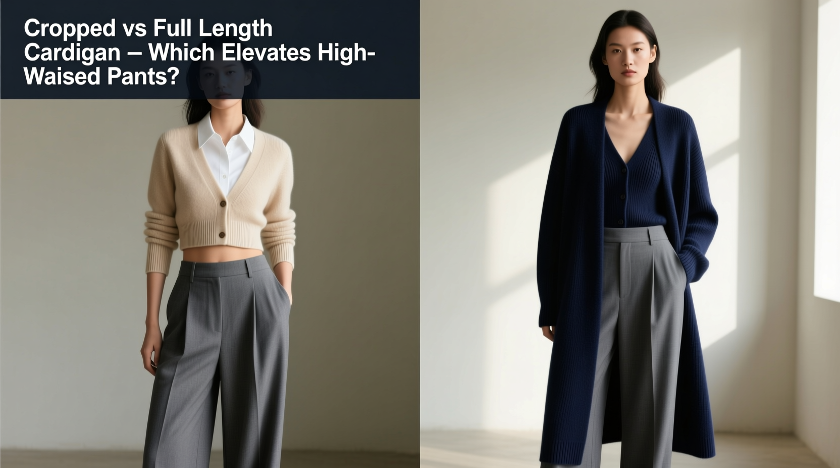 cropped cardigan vs full length which pairs better with high waisted pants