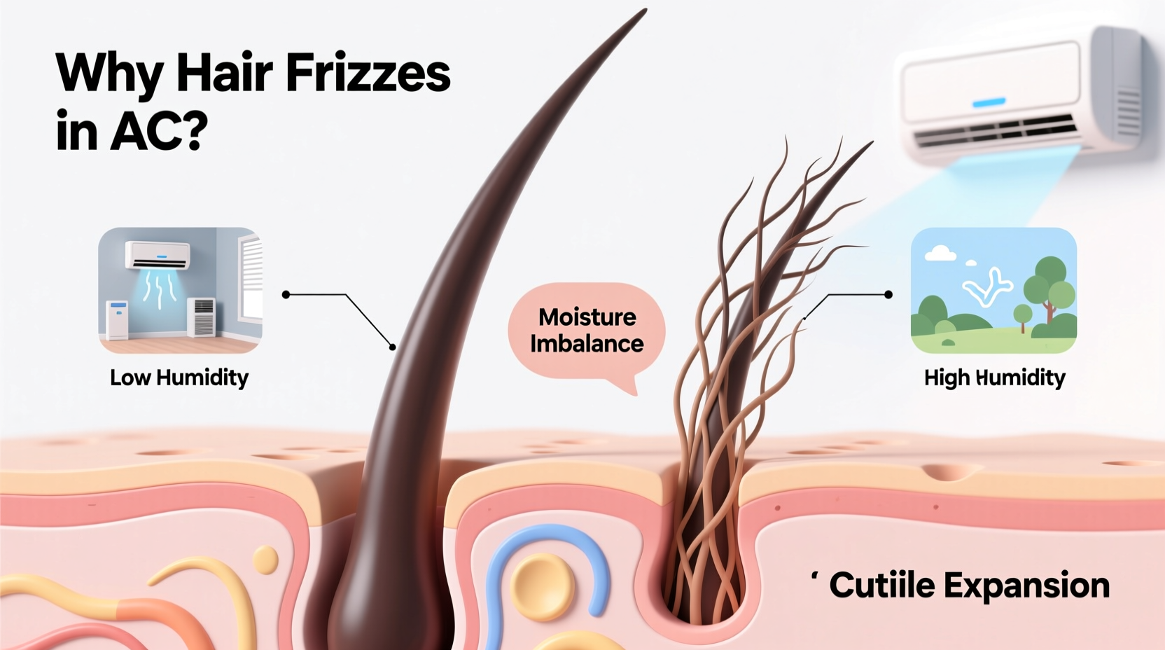 why does my hair frizz more in air conditioned rooms humidity explained