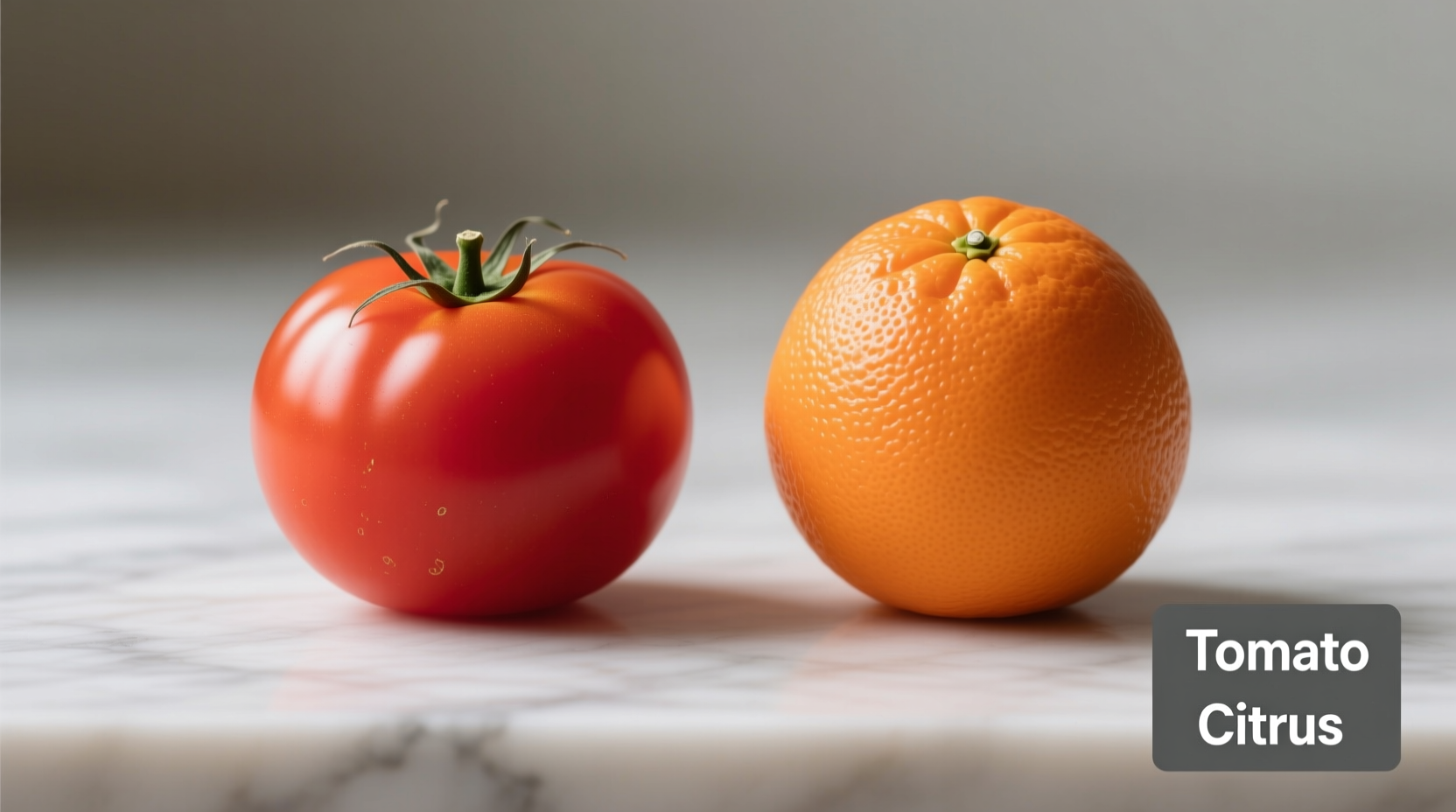 Tomato and citrus fruits side by side comparison