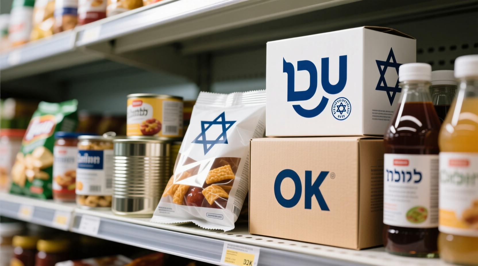 Kosher certification symbols on packaged food products