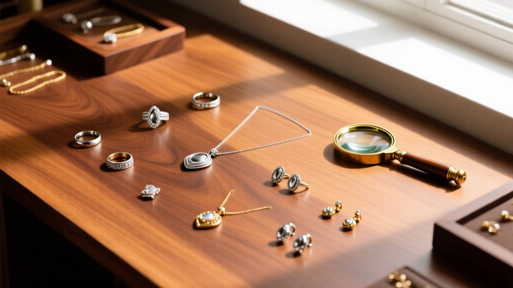 Overhead view of a wooden jeweler