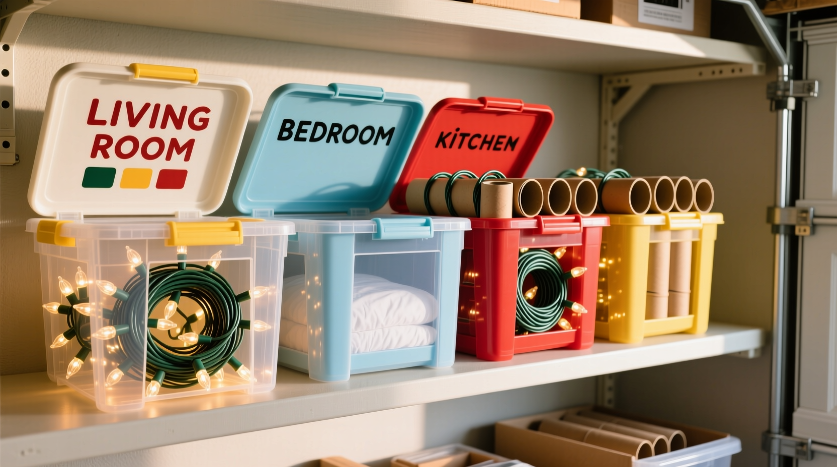 how to organize christmas light storage by room and color code