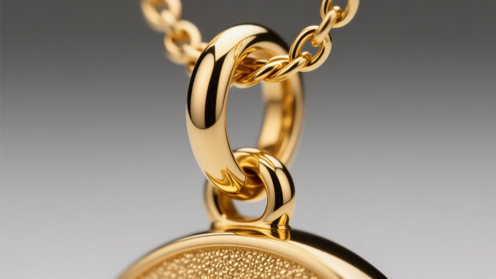 Macro view of a soldered jump ring connecting an 18k gold pendant to a 14k gold wire hook, showing the seamless metal weld joint