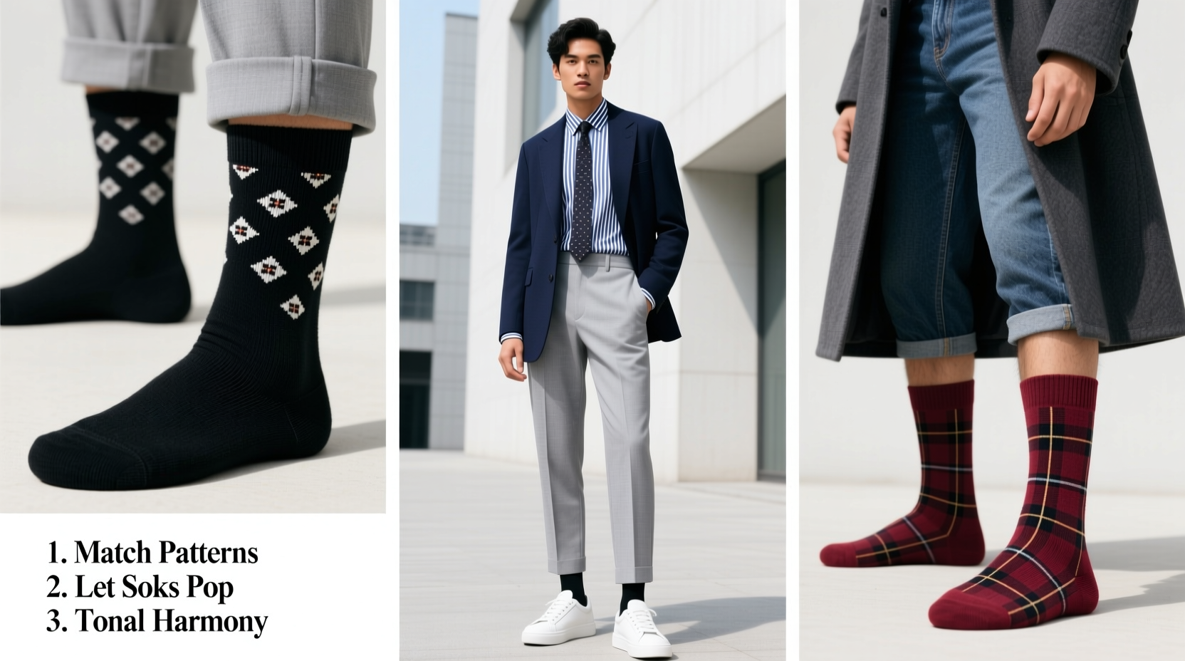 how to pair patterned socks with outfits without clashing