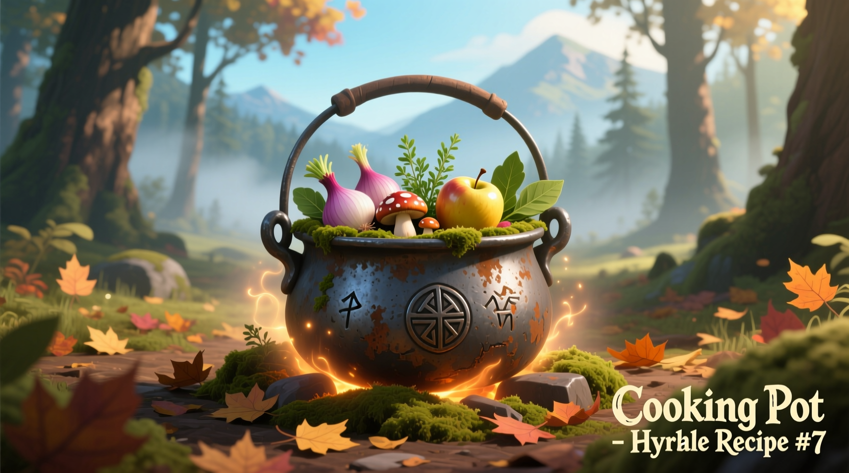 Zelda cooking pot with ingredients arranged