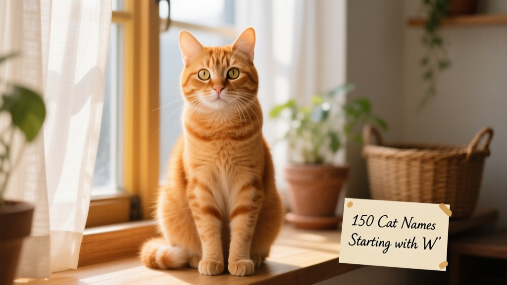 A curious ginger cat sitting upright, looking directly at the camera with bright, expressive eyes