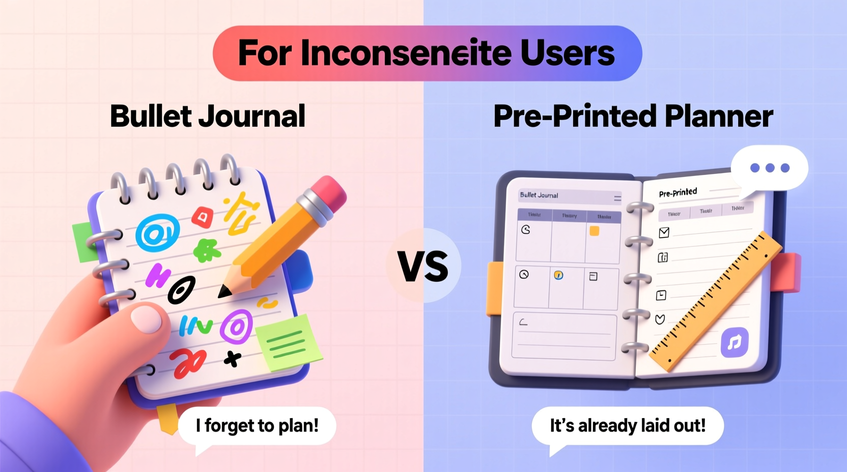 bullet journal vs pre printed planner which is better for inconsistent users