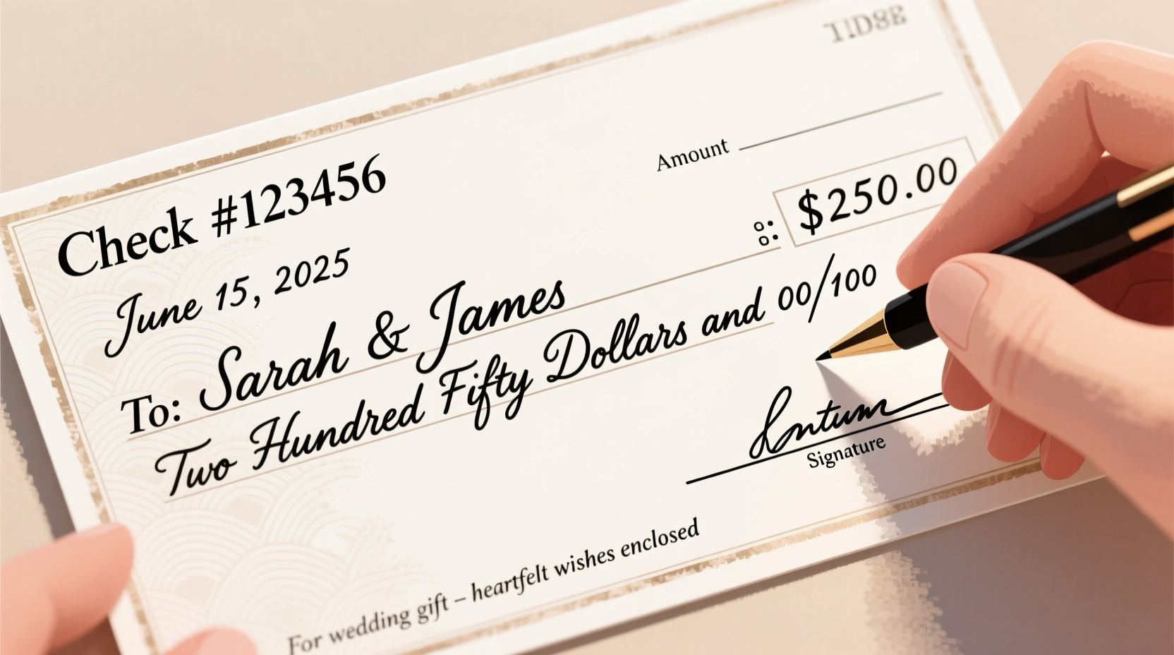 how to write a check for a wedding