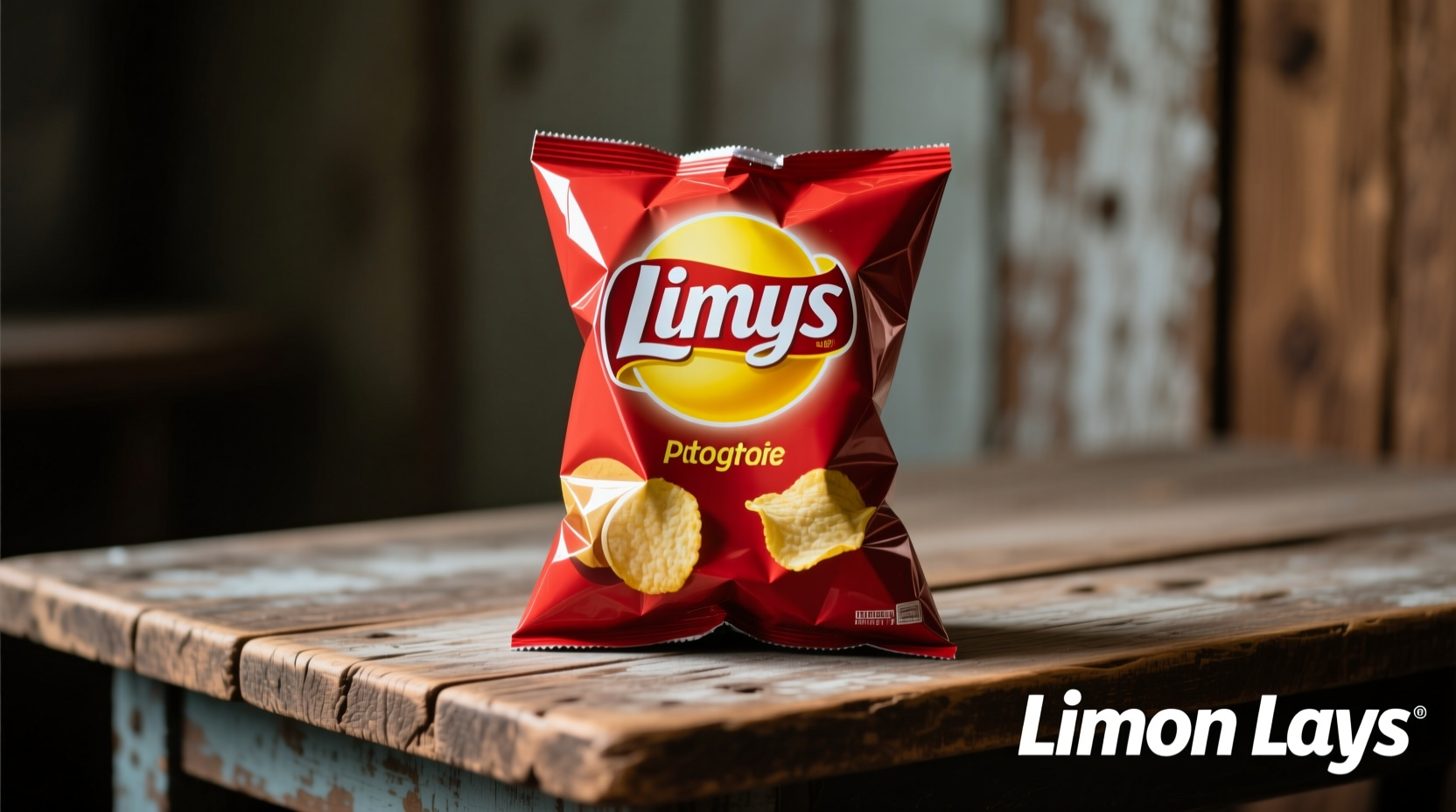 Limon Lays potato chips bag on wooden table