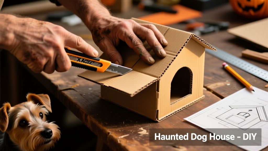 Hands scoring cardboard flaps with an X-Acto knife to prepare for folding