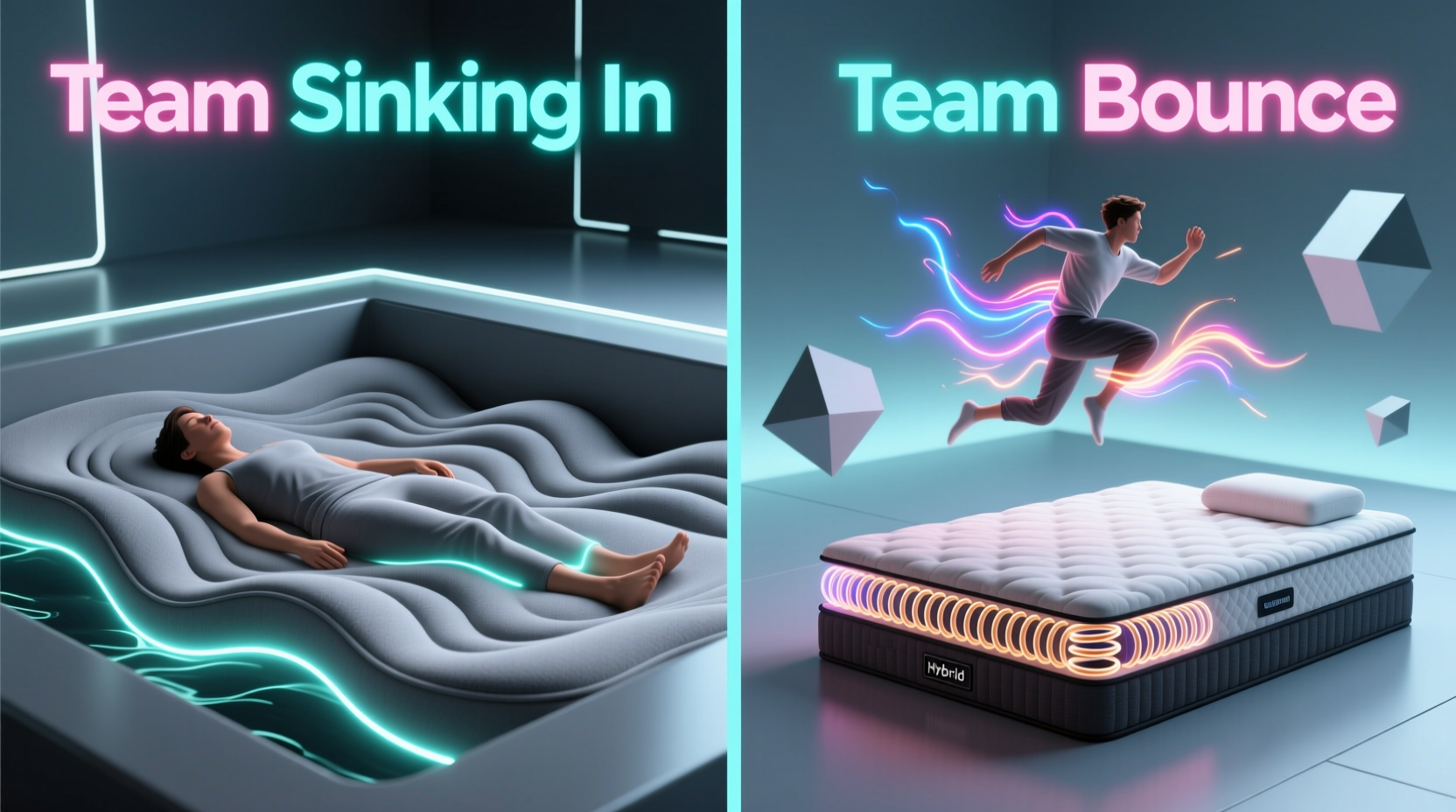 memory foam vs hybrid mattress are you team sinking in or team bounce