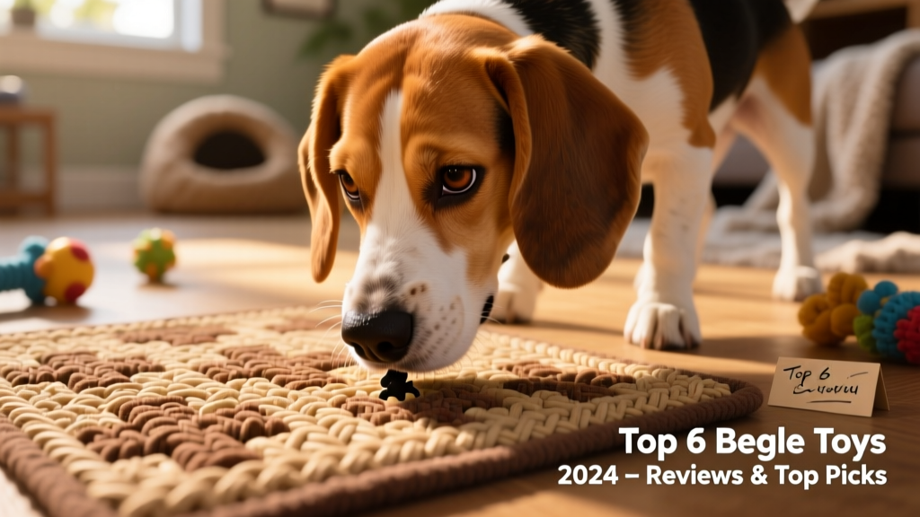 Close-up of a Beagle using its nose to search for treats in a textured sniffer mat
