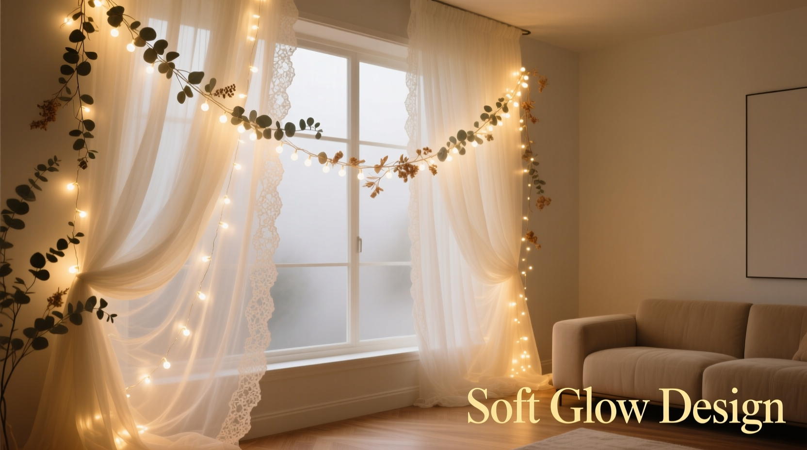 how to layer sheer curtains with backlit garlands for soft ambient window glow