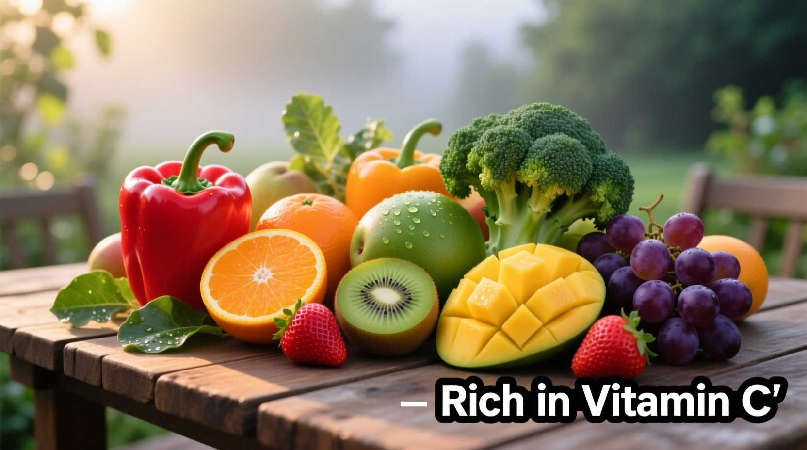 Colorful assortment of vitamin C rich fruits and vegetables
