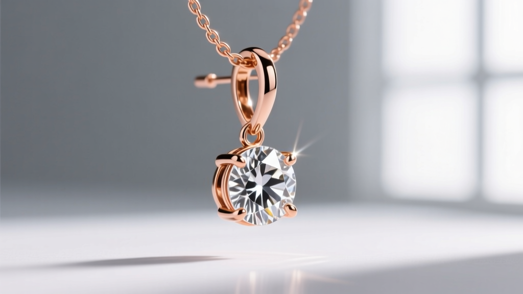 Side profile of an 18k rose gold diamond drop earring suspended in motion, highlighting the secure four-prong basket setting.
