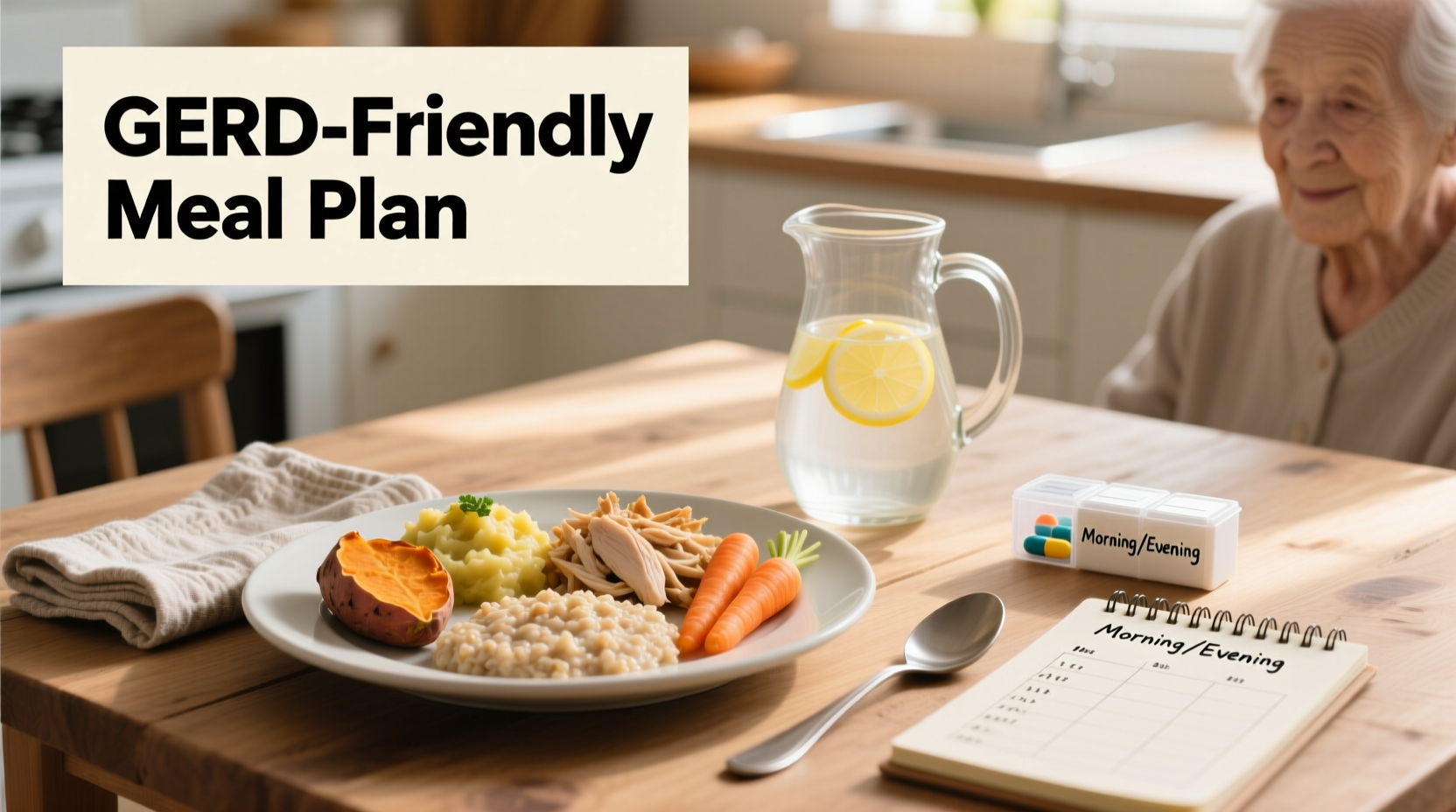 GERD friendly meal planning on wooden table