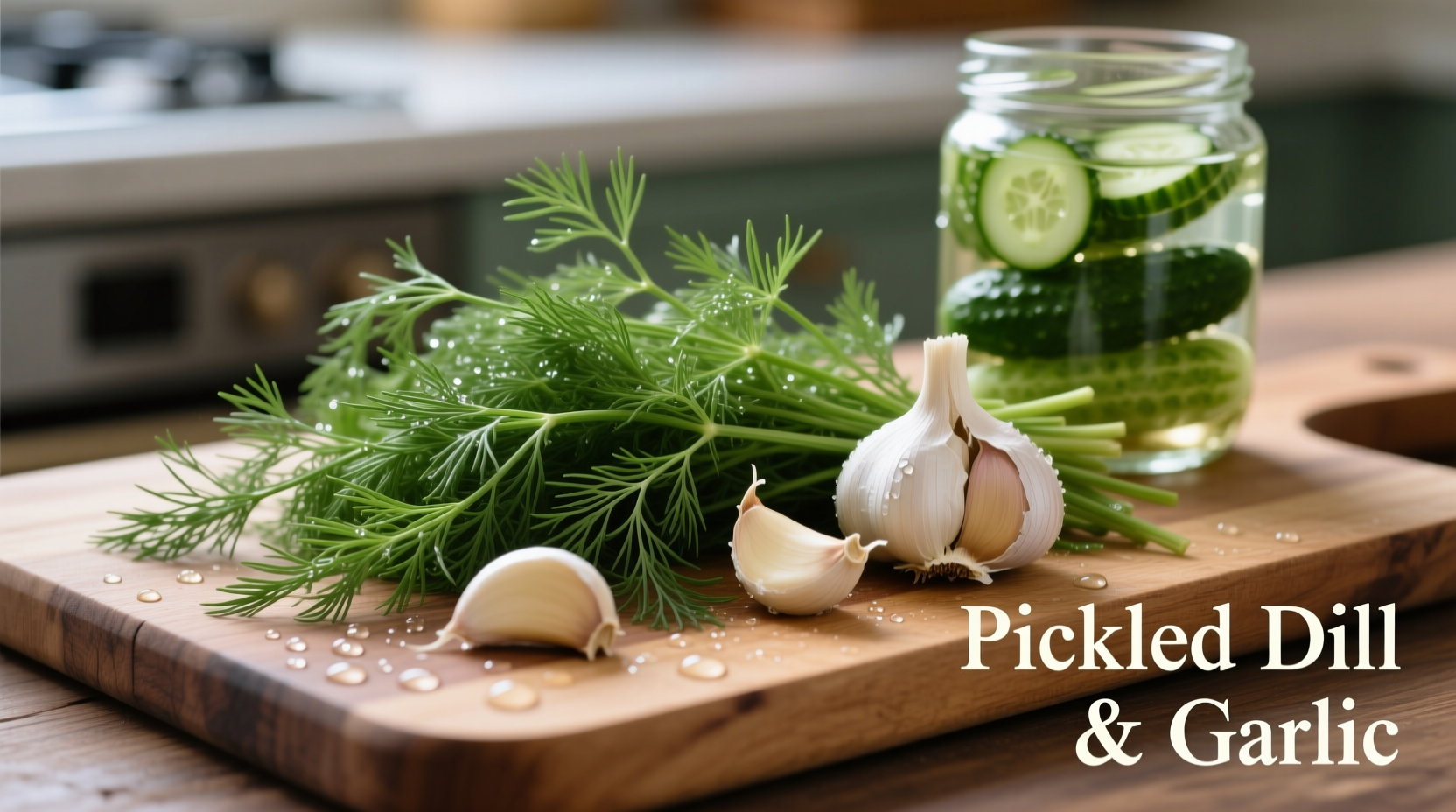 Fresh dill weed and garlic cloves for pickling