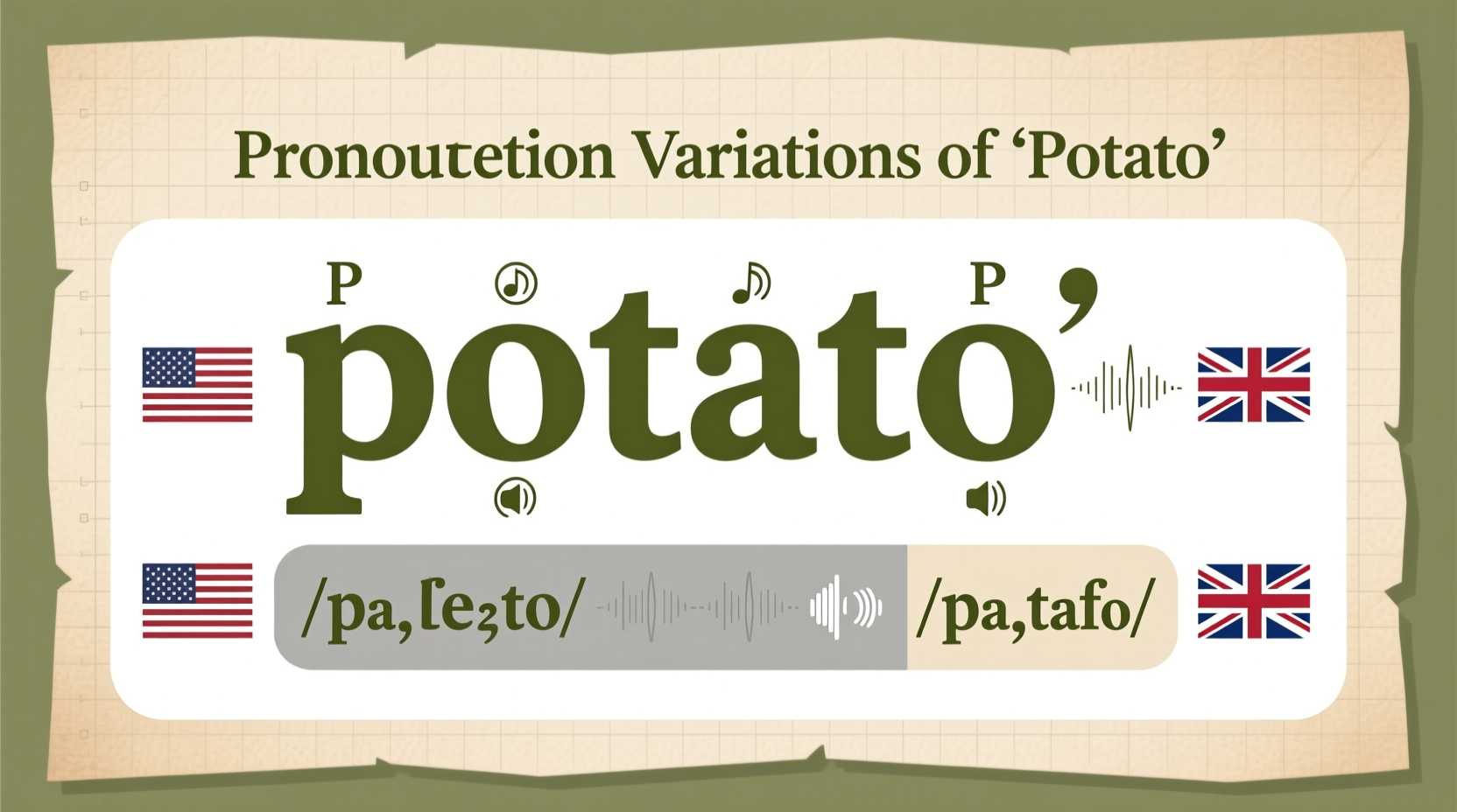 Phonetic chart showing potato pronunciation variations
