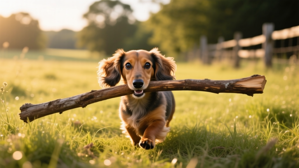 I Can't Stop Watching This Teensy Dachshund Carry Around Extremely Large Sticks