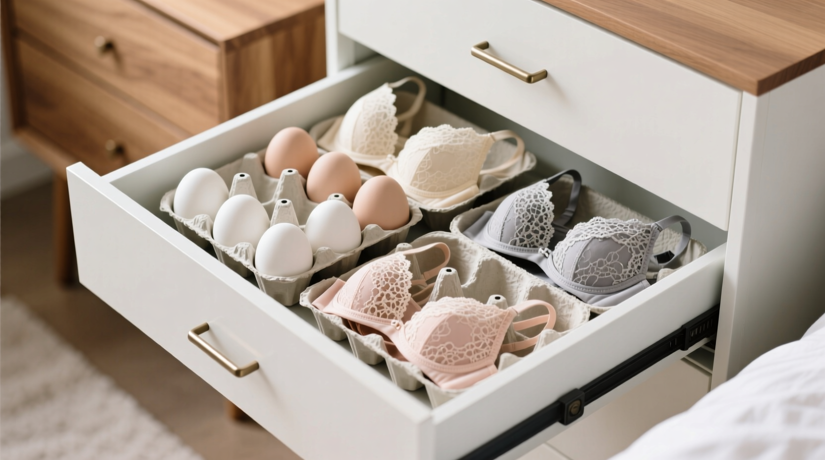 lace bra storage egg carton grid method