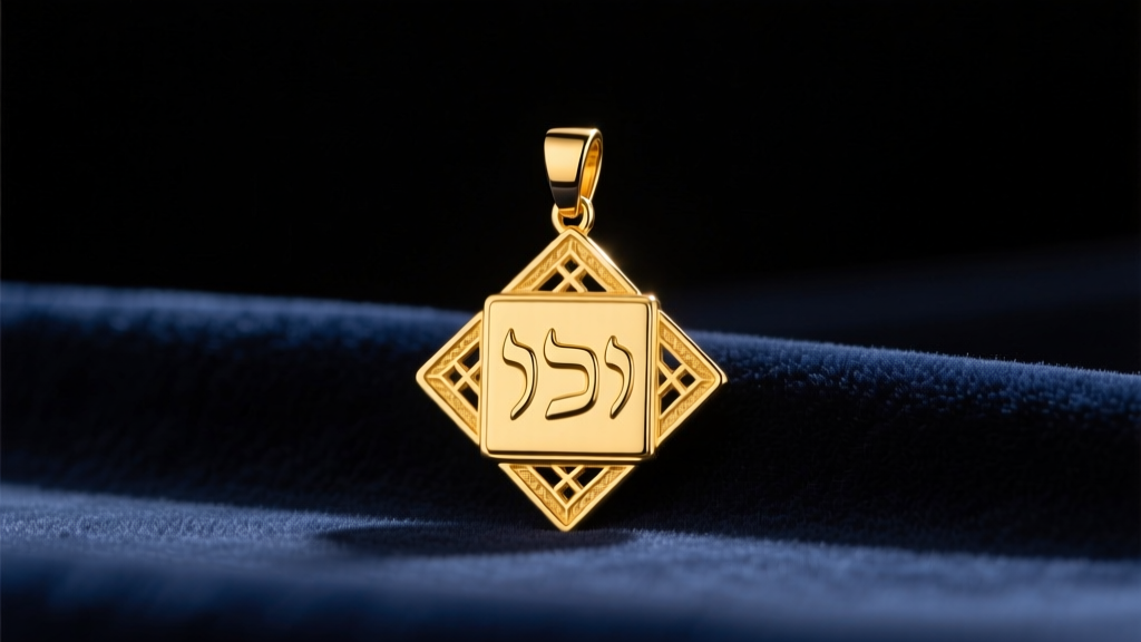 A polished 14k yellow gold Chai pendant on dark velvet, lit by soft studio lighting to highlight the Hebrew letters Chet and Yod.