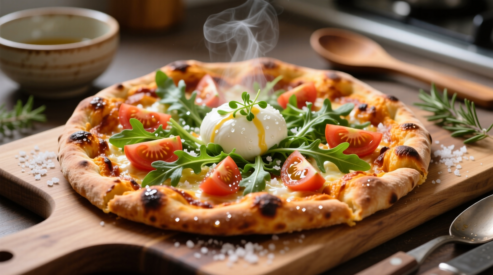 Golden sweet potato pizza crust with fresh toppings