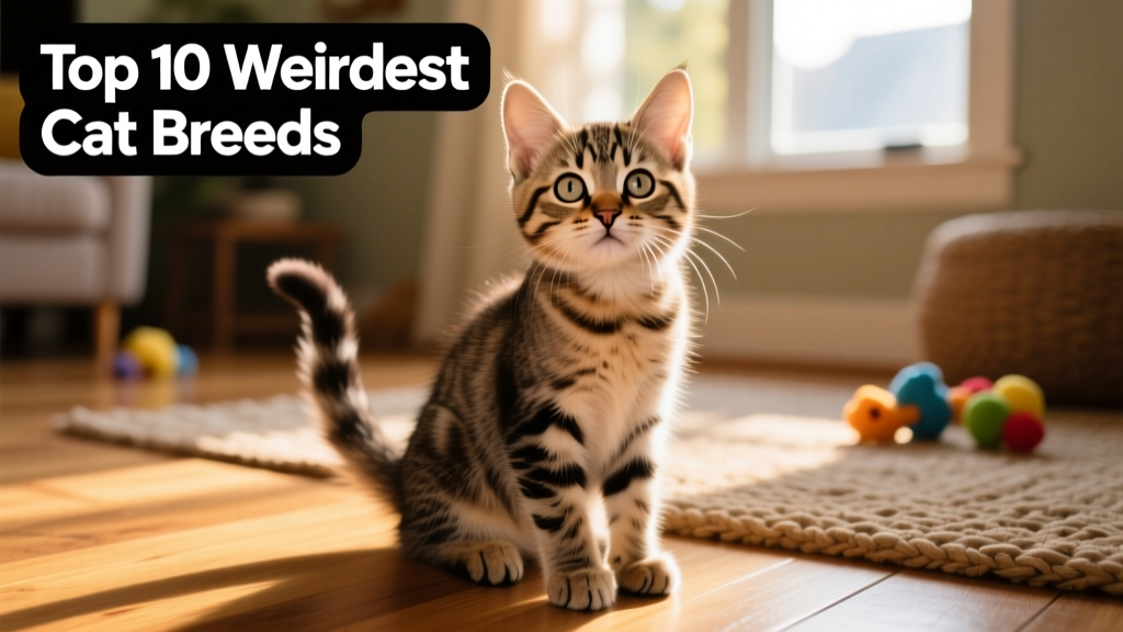 A playful Pixie-bob kitten sitting upright with expressive eyes and a short, bobbed tail
