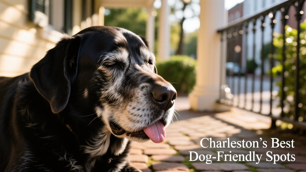 A close-up of an elderly black dog panting peacefully with its eyes closed