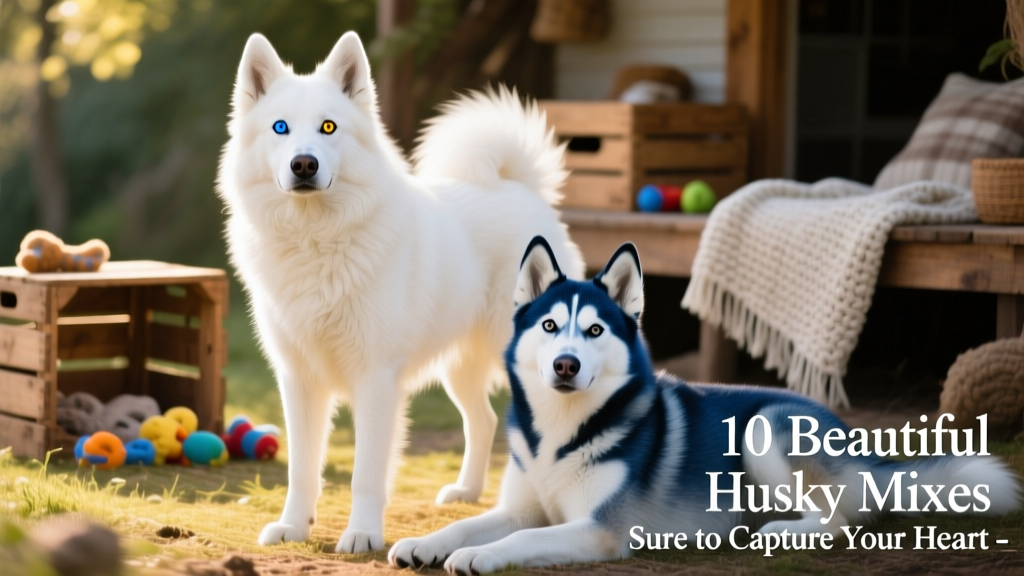 White Goberian with one blue Husky and and one Golden eye