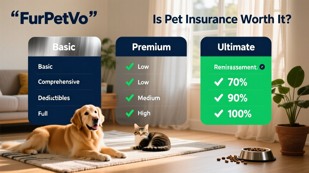 A side-by-side comparison chart showing FurPetVo plan options, including coverage levels, deductibles, and reimbursement rates
