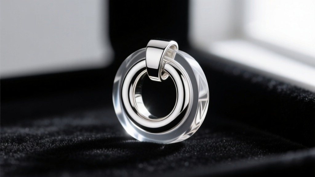 Detail view of a sterling silver bail inner loop lined with clear protective resin, shown against a dark velvet background