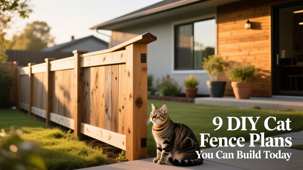 A well-built, low-profile cat fence with angled top extension preventing climbing