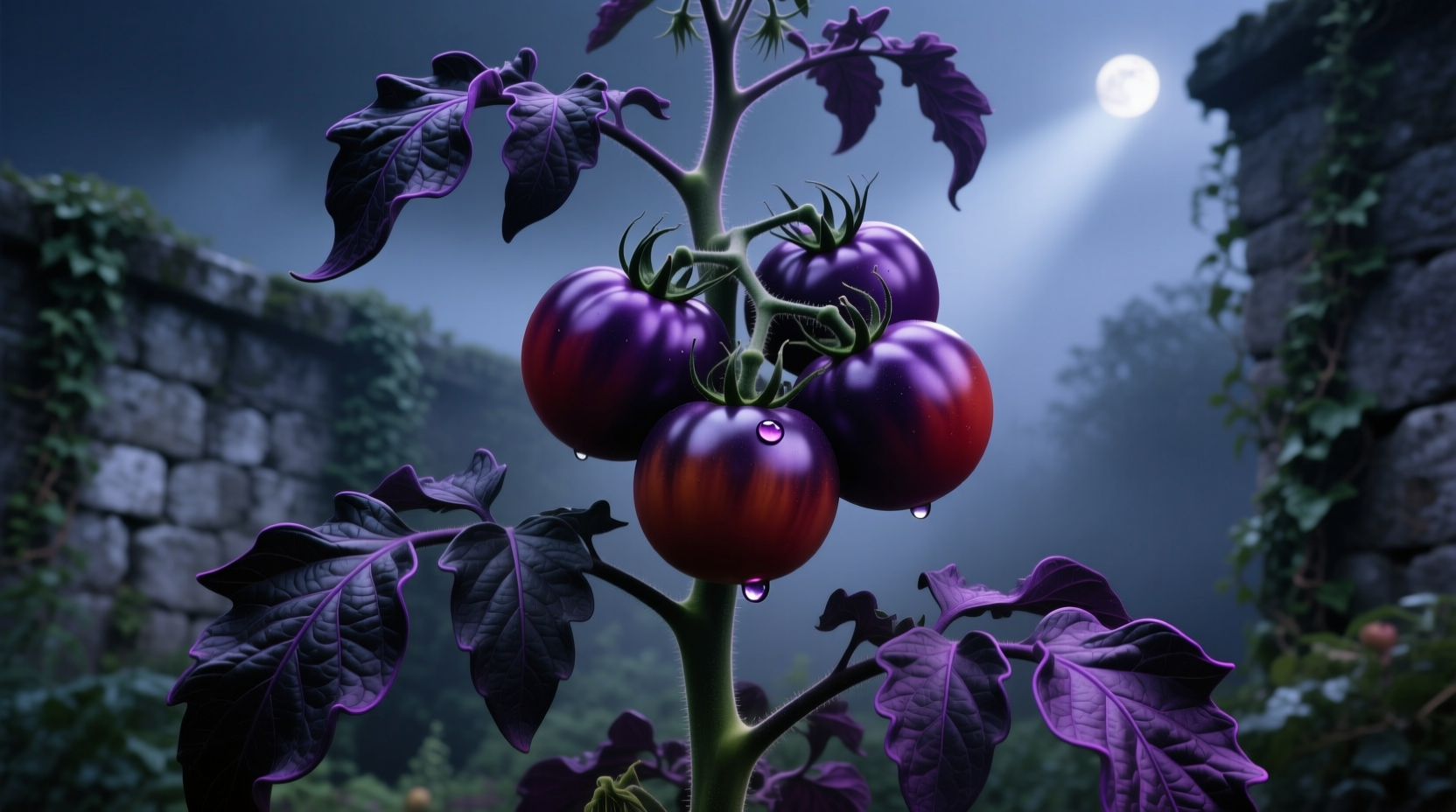 Dark Star tomato plant with purple-shouldered fruits