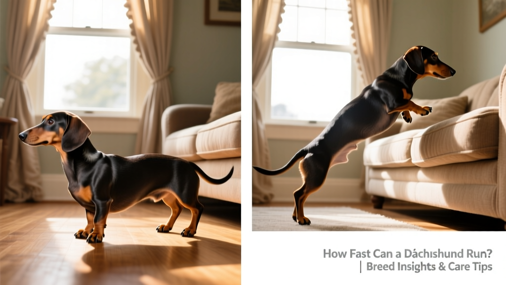 Side-by-side comparison showing proper dachshund posture during walking versus unsafe jumping onto furniture