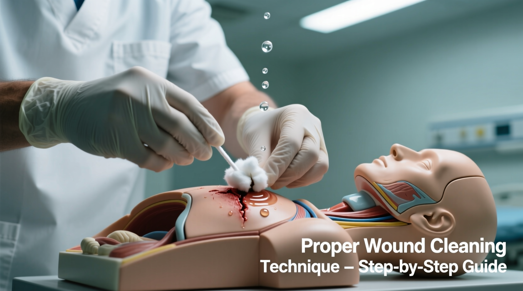 Medical professional demonstrating proper wound cleaning technique