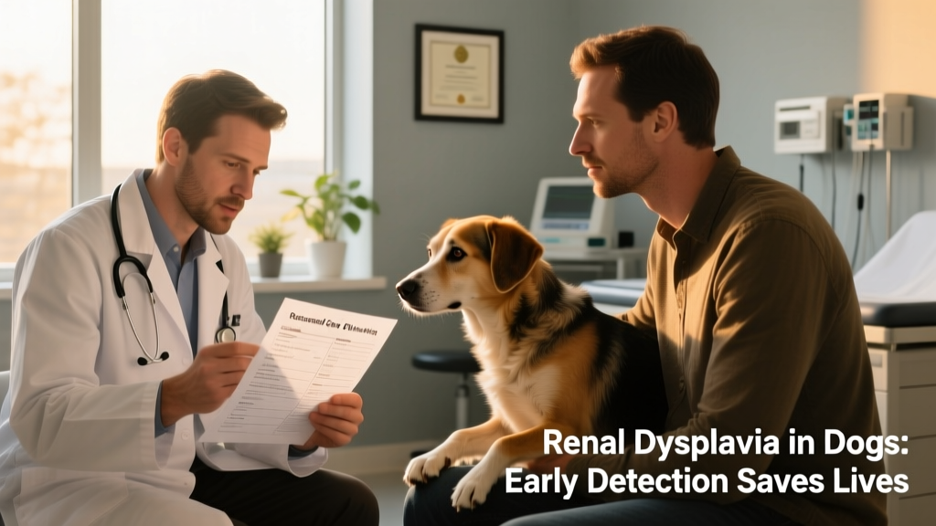 Close-up of a veterinarian reviewing lab results and discussing a customized care plan with a concerned dog owner