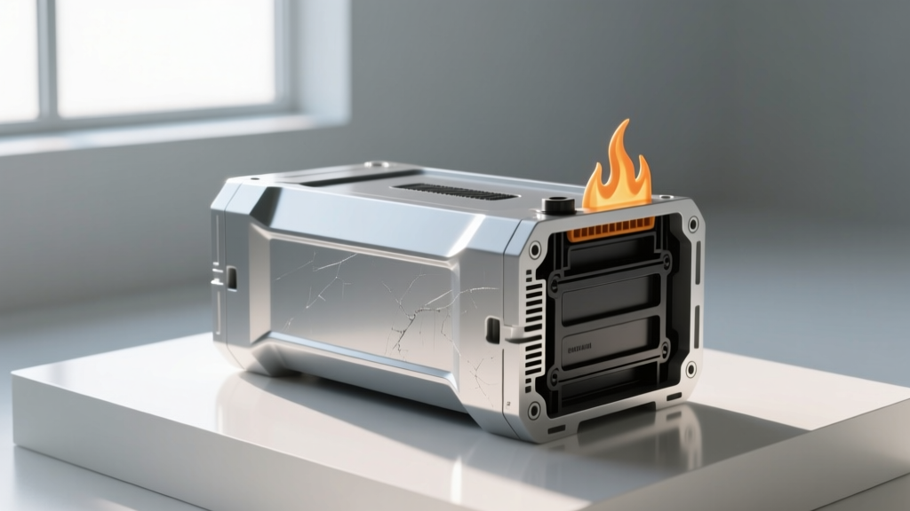 Custom injection molded flame retardant polycarbonate battery casing for electric vehicle energy storage modules showing internal ribbing