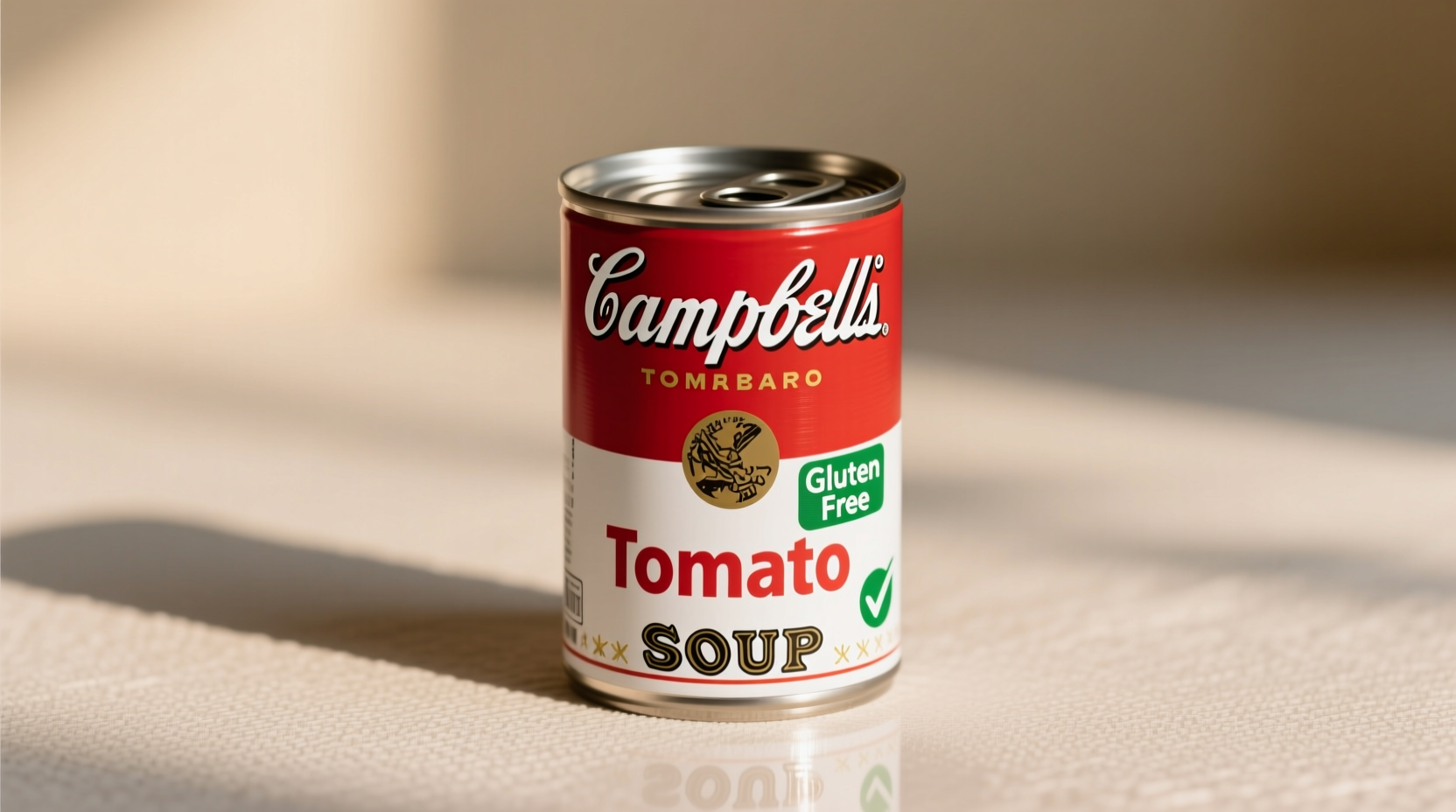 Campbell's tomato soup can with gluten-free label
