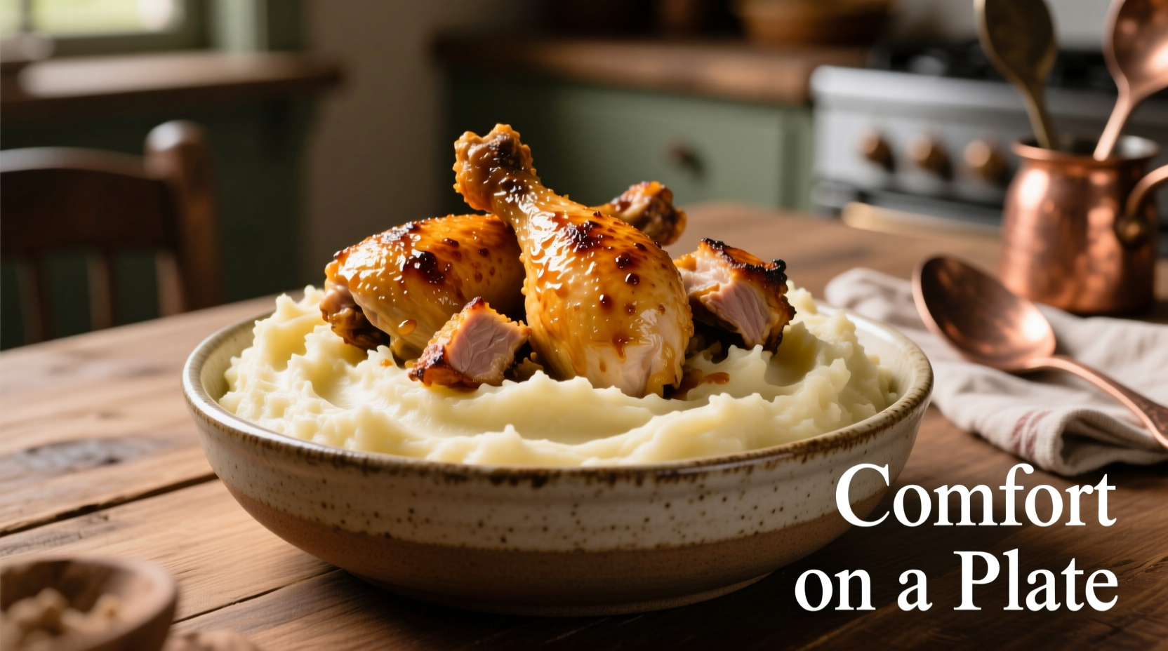 Creamy mashed potatoes with roasted chicken