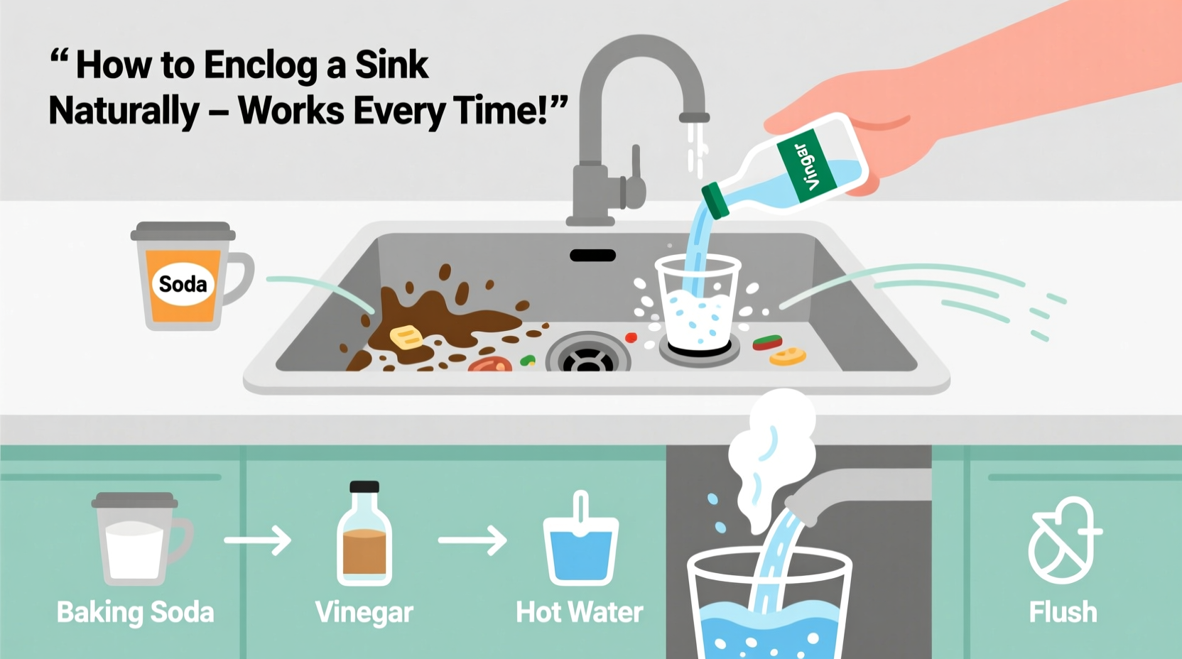 how to unclog a kitchen sink naturally using baking soda and vinegar that actually works