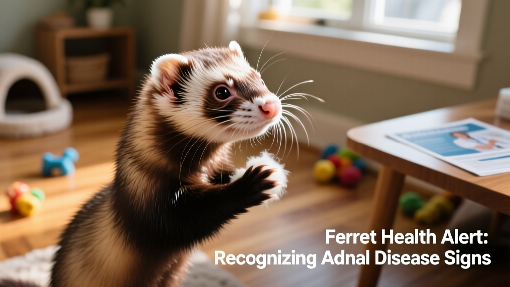 Close-up of a healthy ferret grooming itself, showing glossy coat and alert expression
