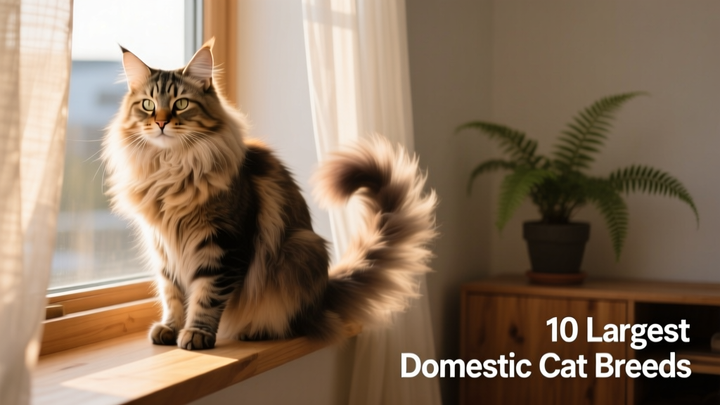 A Norwegian Forest Cat perched on a windowsill, showing off its thick ruff, tufted ears, and fluffy tail