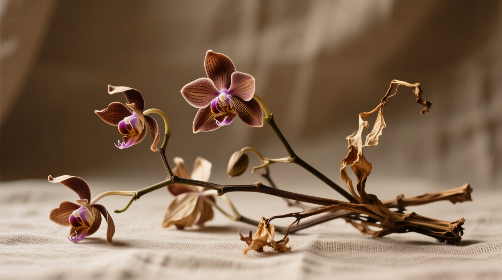 brown dried orchid stems