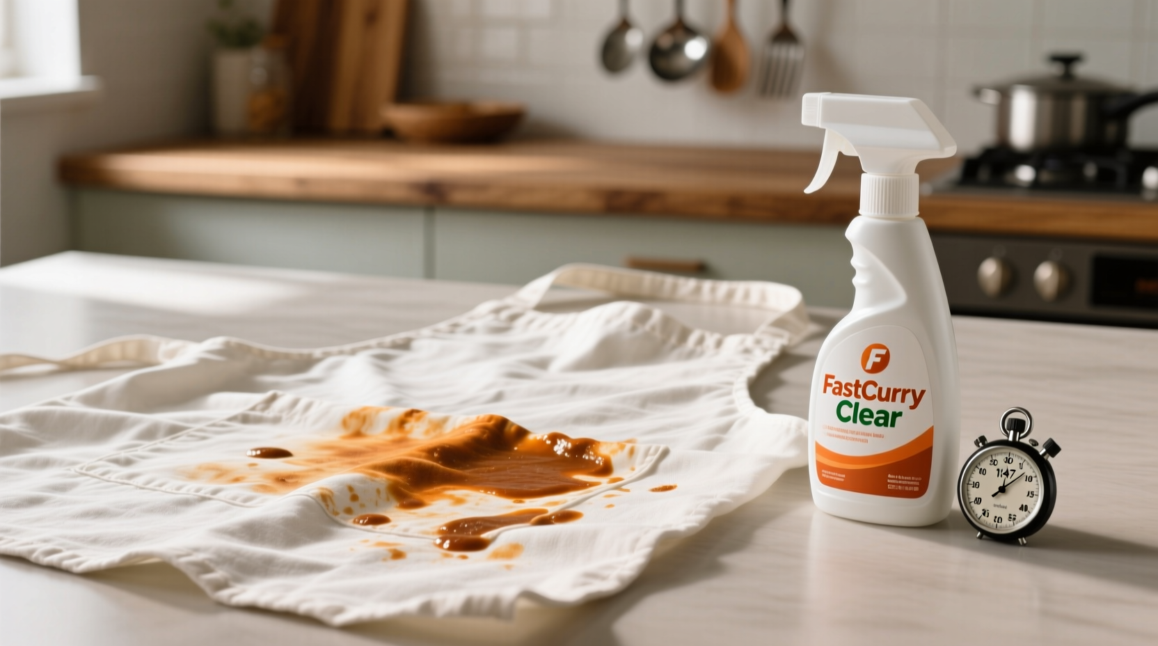 how to remove set in curry stains from aprons fast