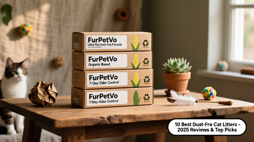 Stacked FurPetVo subscription boxes with clear labeling and eco-friendly packaging