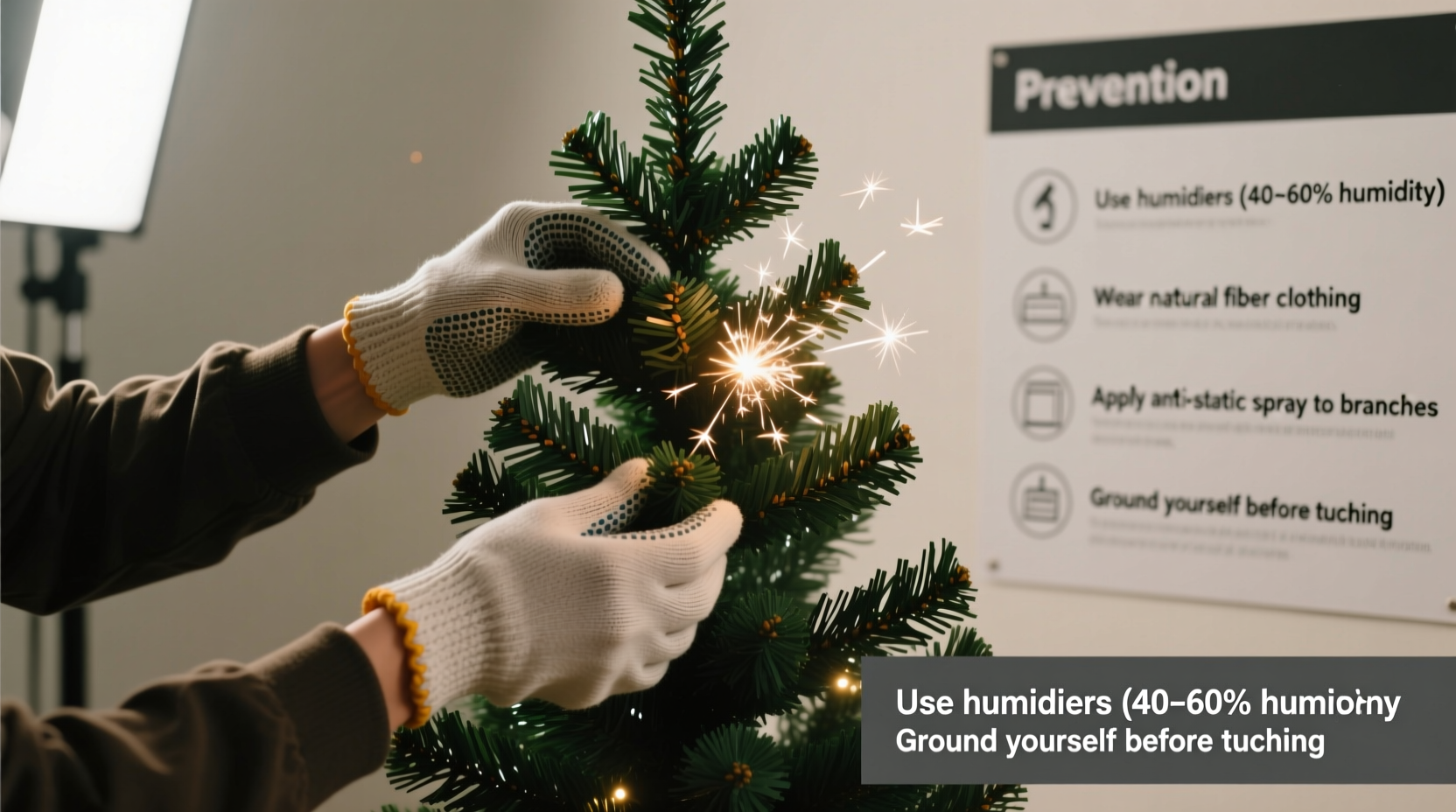 how to prevent static shock when handling synthetic christmas trees