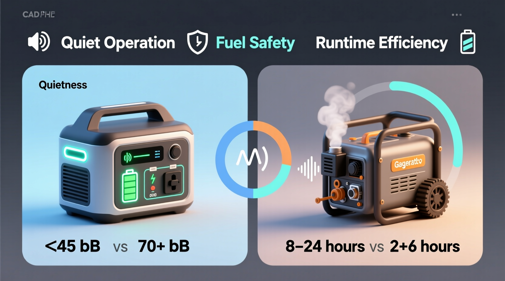 portable power station vs gas generator quietness safety and runtime compared