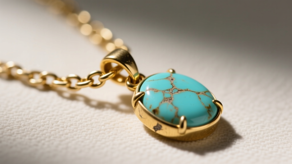 Gold vermeil chain and turquoise pendant showing clasp wear, illustrating long-term material aging and everyday jewelry durability